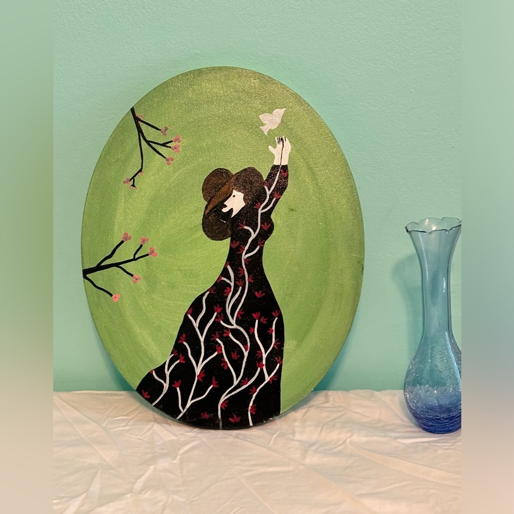 Free As A Bird |Original Acrylic Painting on Round Canvas